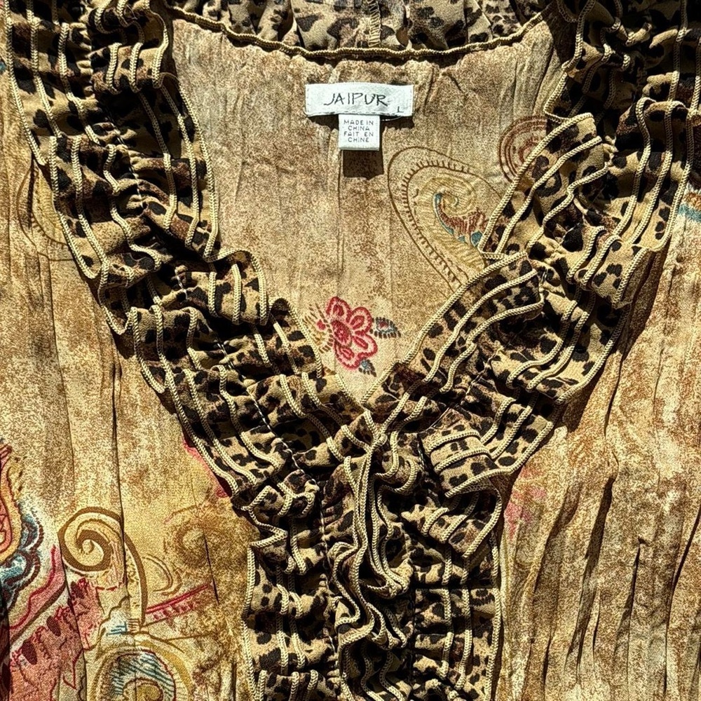 vintage ruffle crinkle animal print leopard print floral paisley tank top - Picture 5 of 6